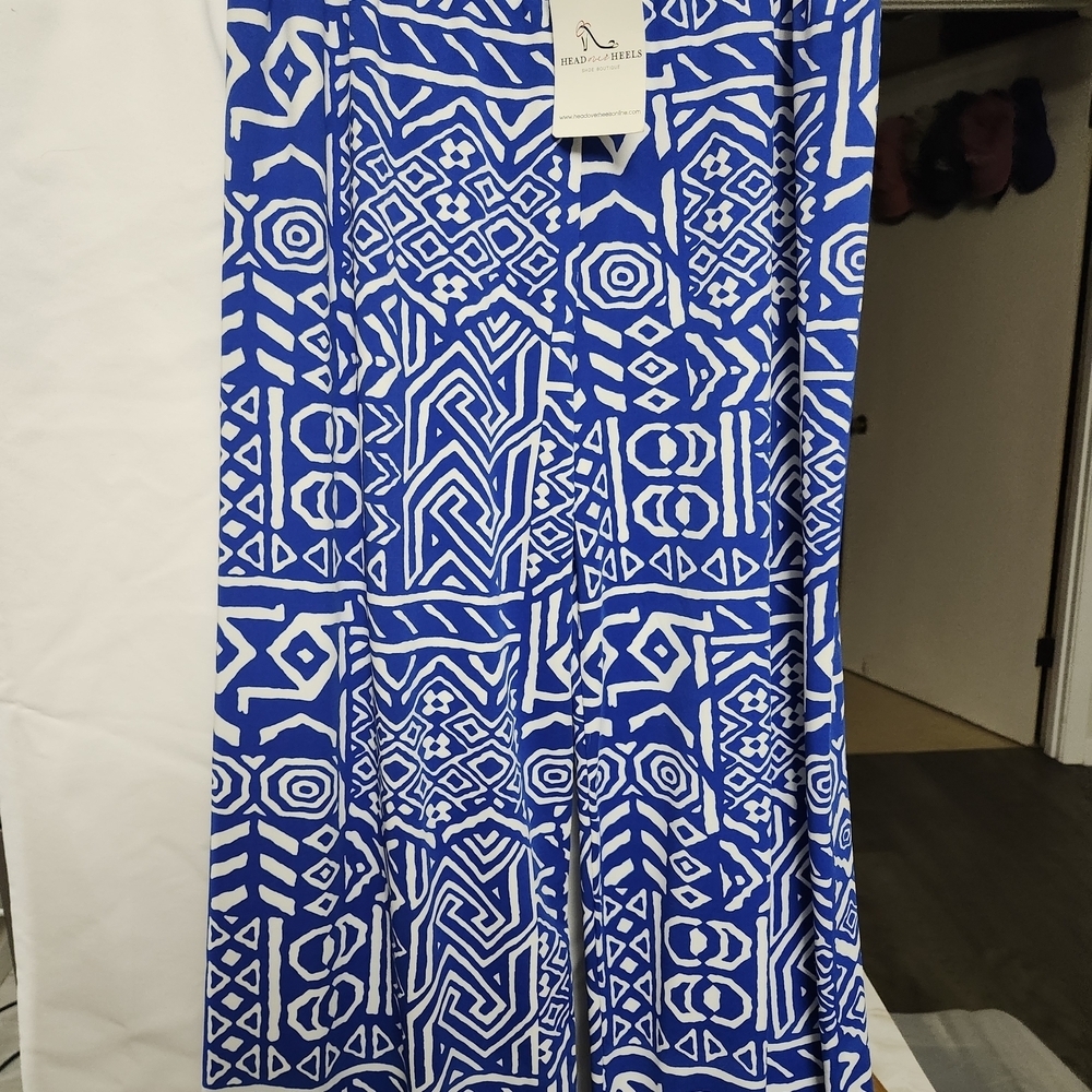 Head Over Heels Blue and White Wide Leg Pants